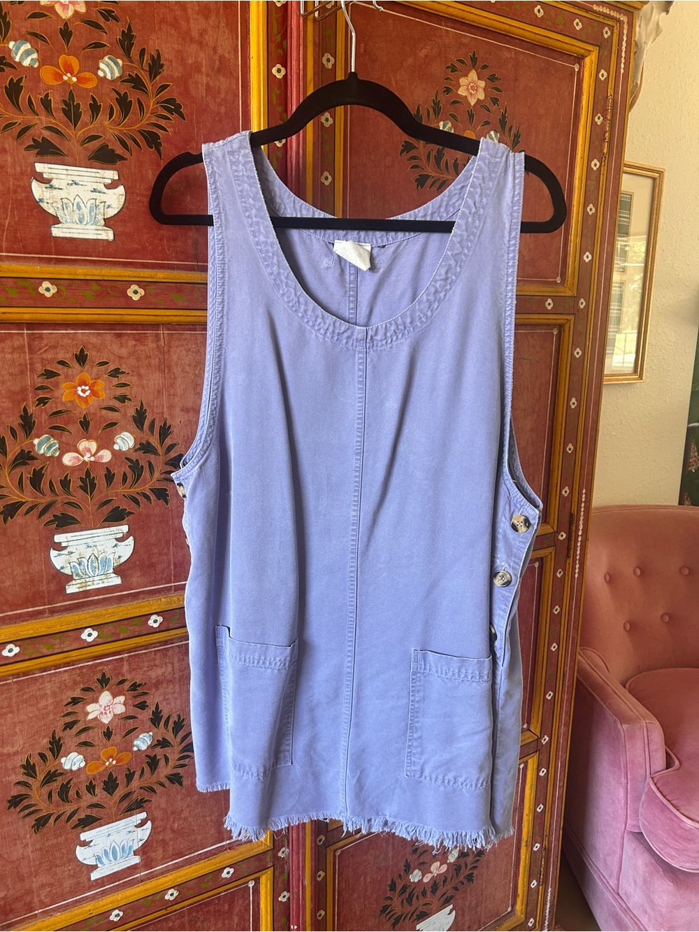 Vintage Light Purple Sleeveless Dress Jumper with Side Buttons
